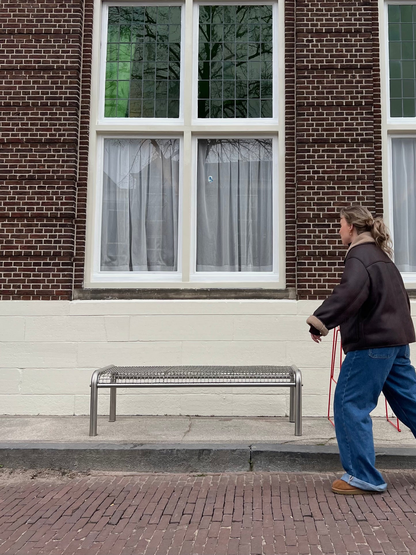 Stainless steel outdoor bench (rent-only)