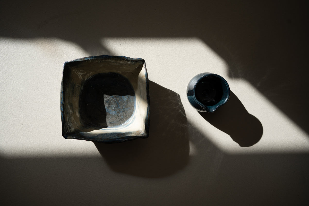 Handcrafted square studio ceramic bowl