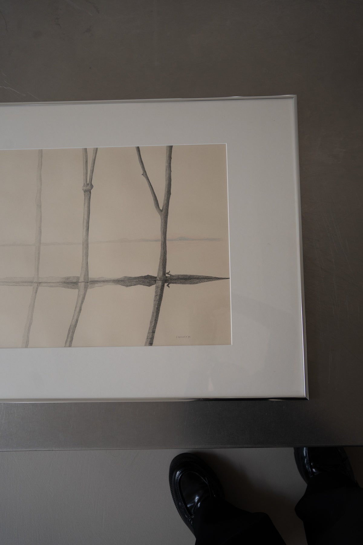 Framed Minimalist Tree Branches Drawing