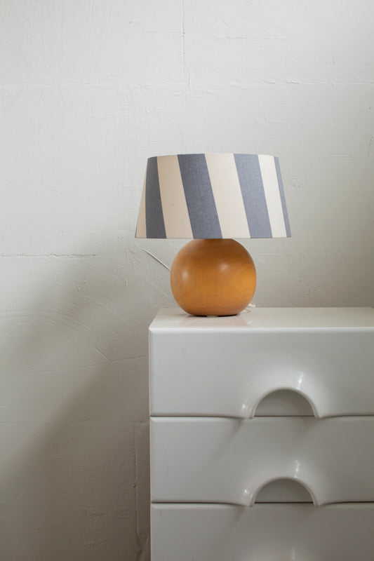Table lamp wooden ball with striped shade