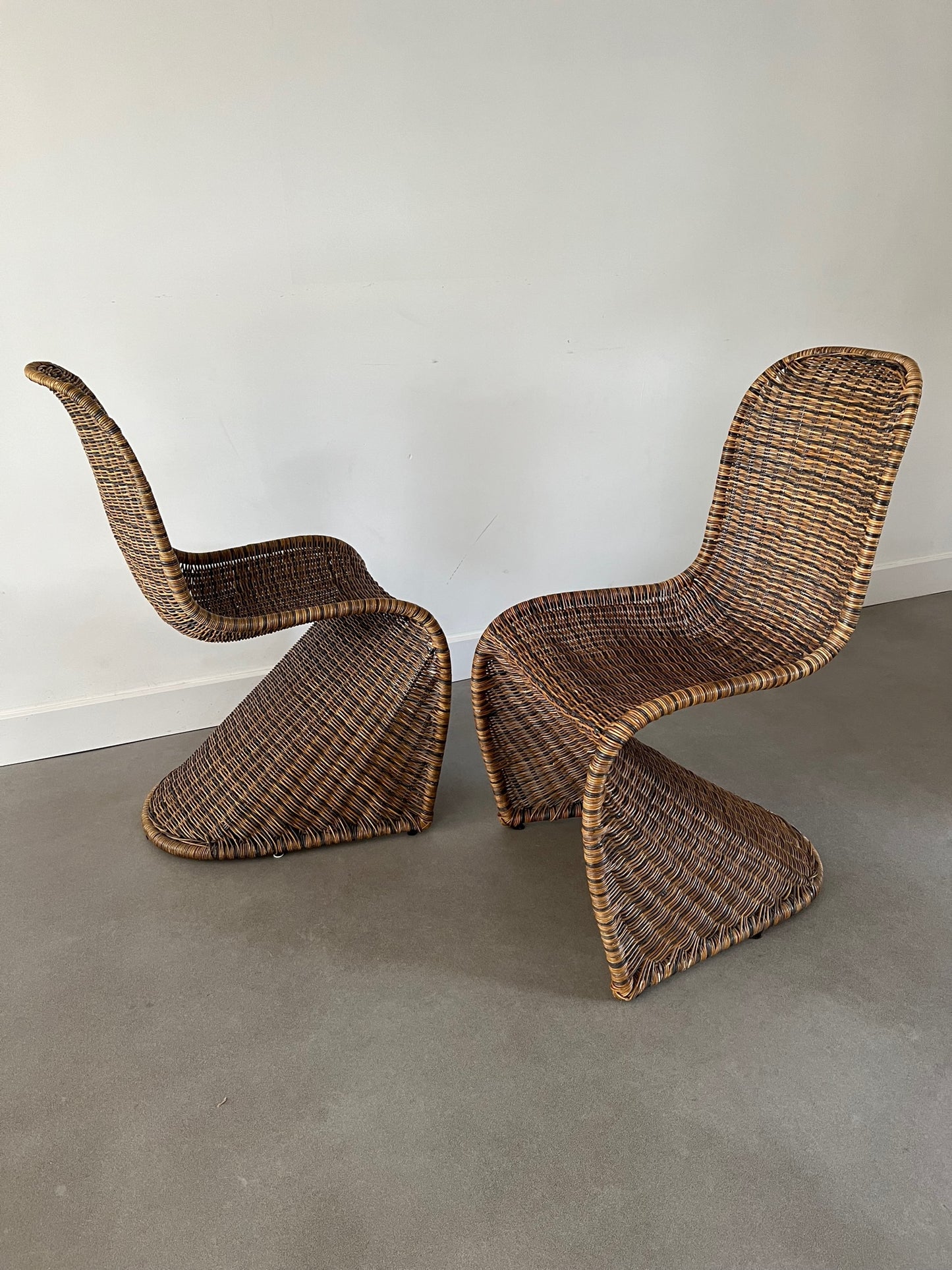 Rattan / wicker Verner Panton style dining chairs