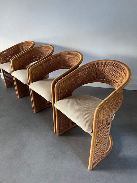 Set of 4 rattan/wicker chairs by Luit van der Helm 80's