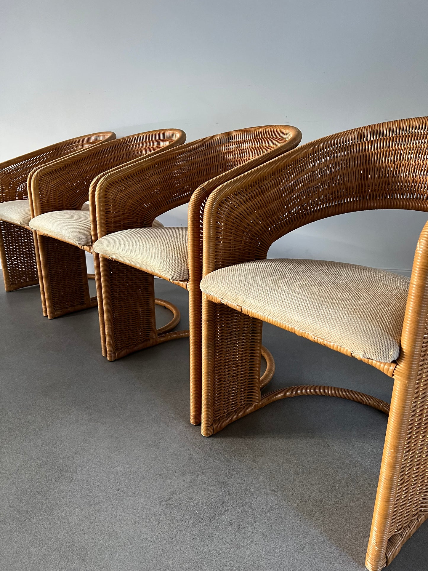 Set of 4 rattan/wicker chairs by Luit van der Helm 80's