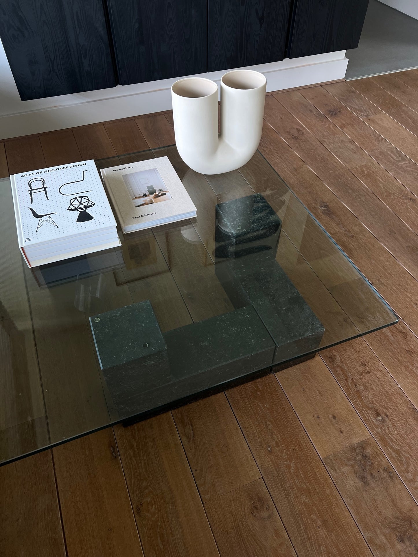 Heavy glass and stone table 80's