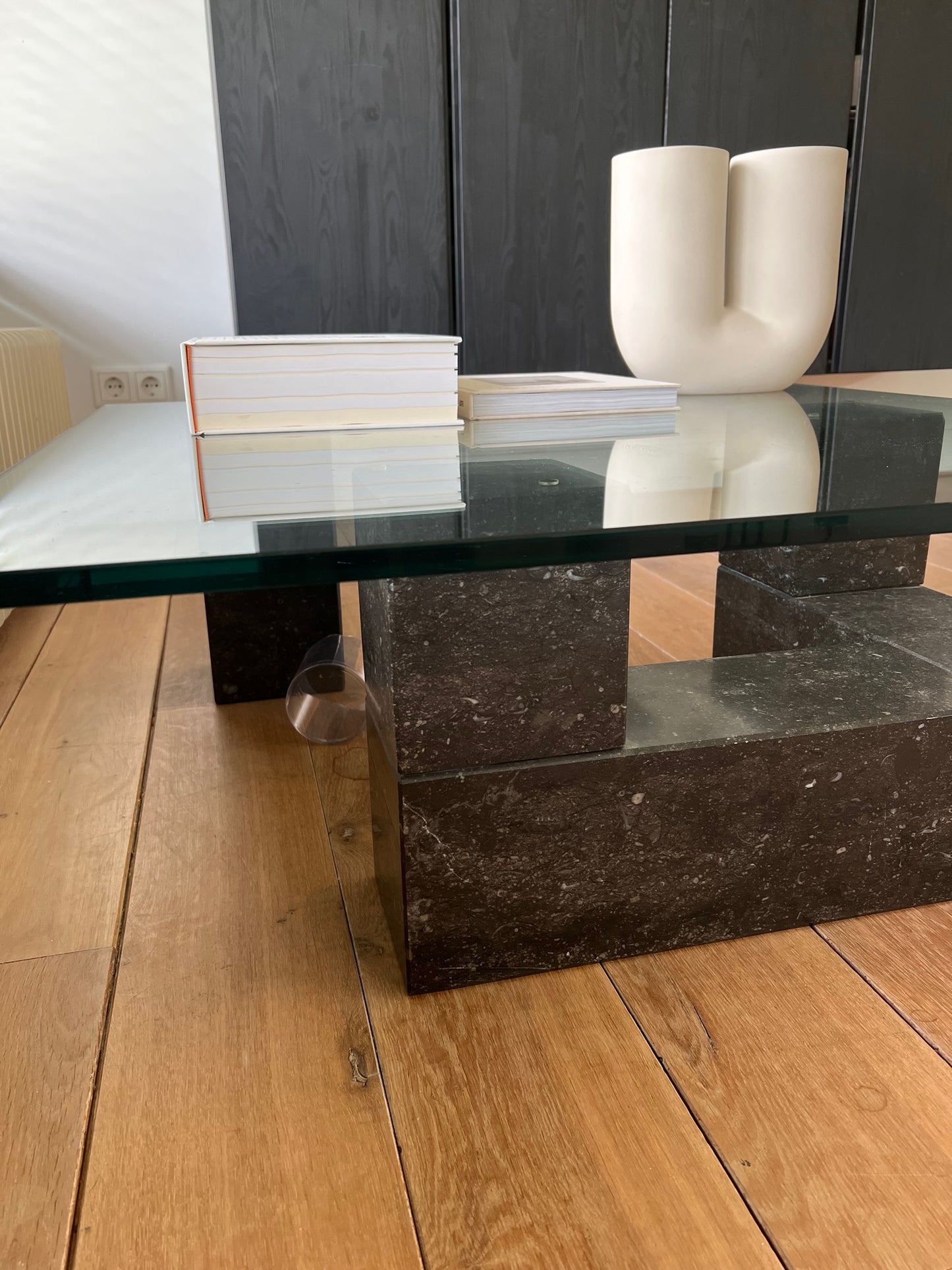 Heavy glass and stone table 80's