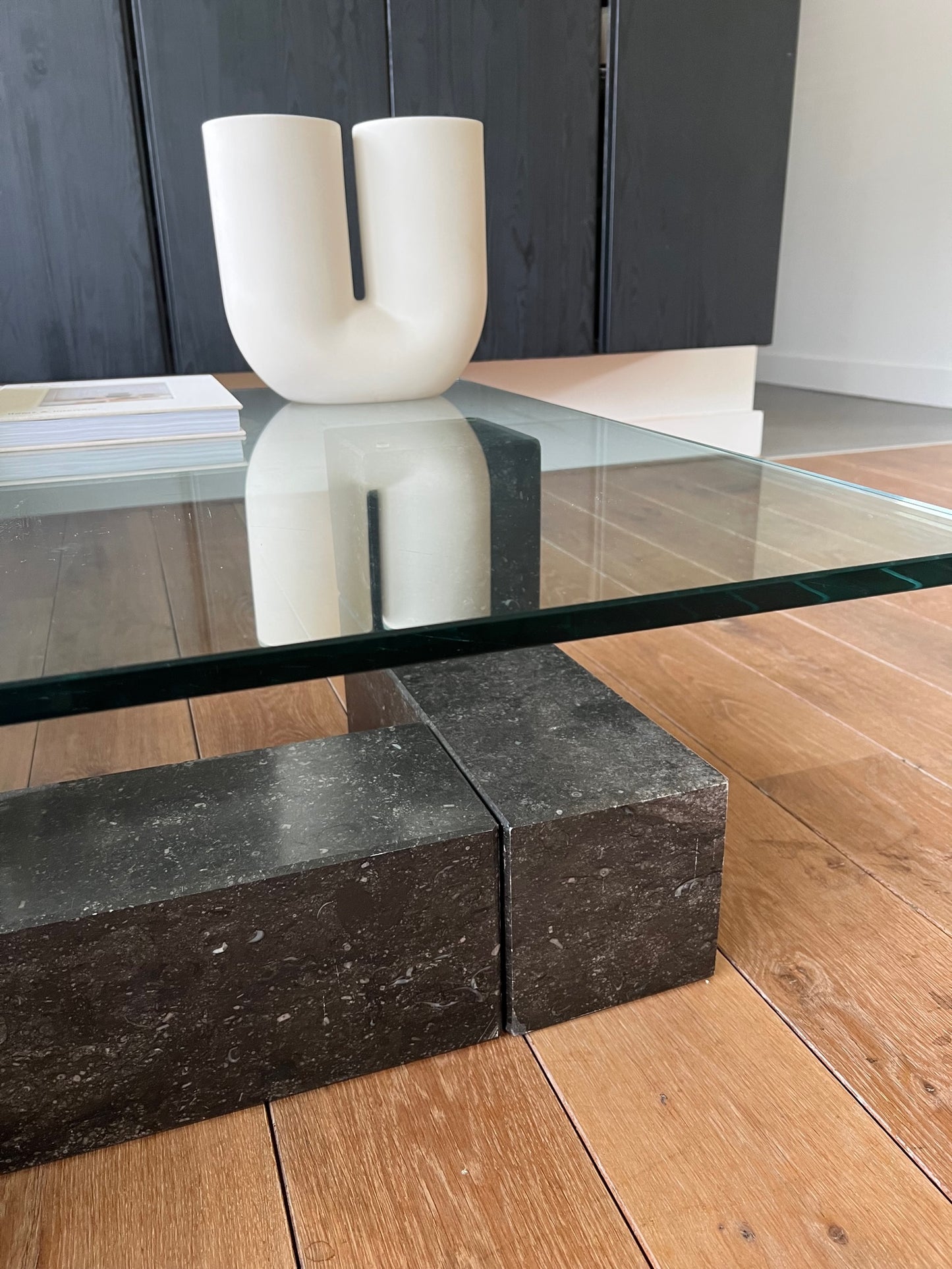 Heavy glass and stone table 80's