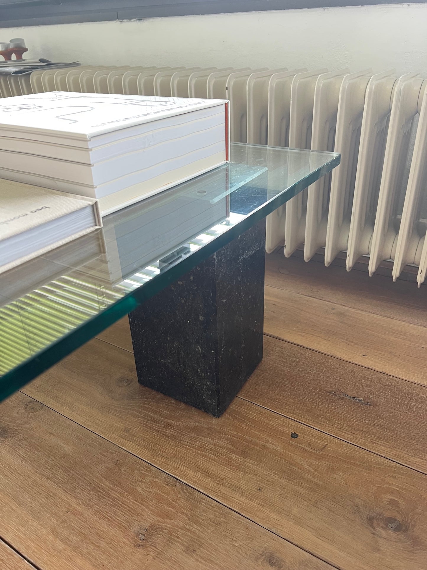 Heavy glass and stone table 80's