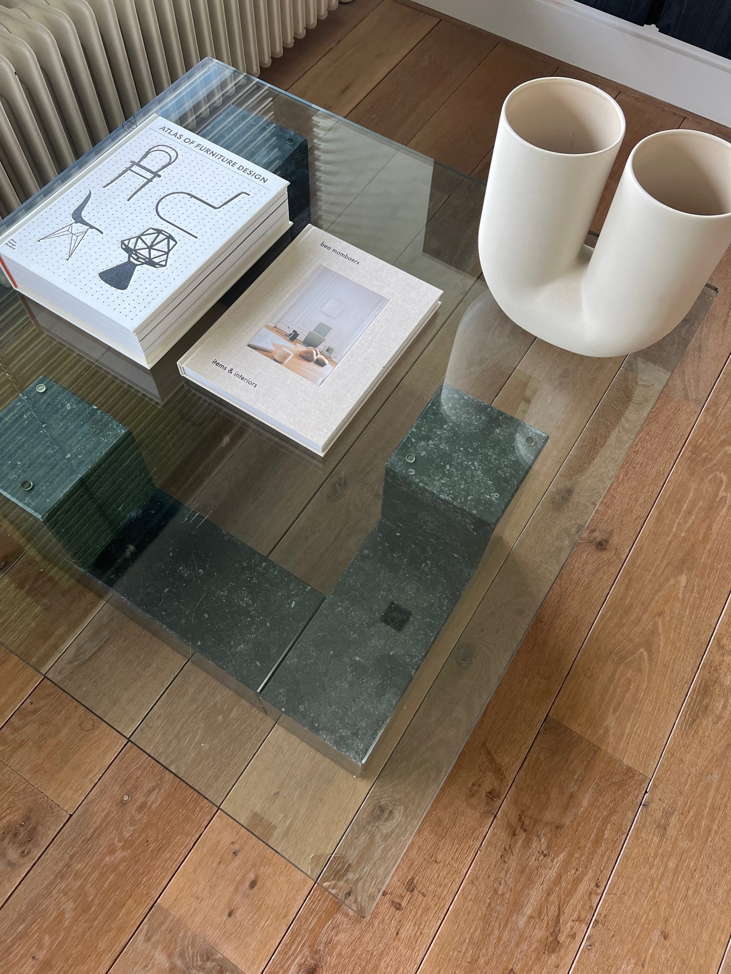 Heavy glass and stone table 80's