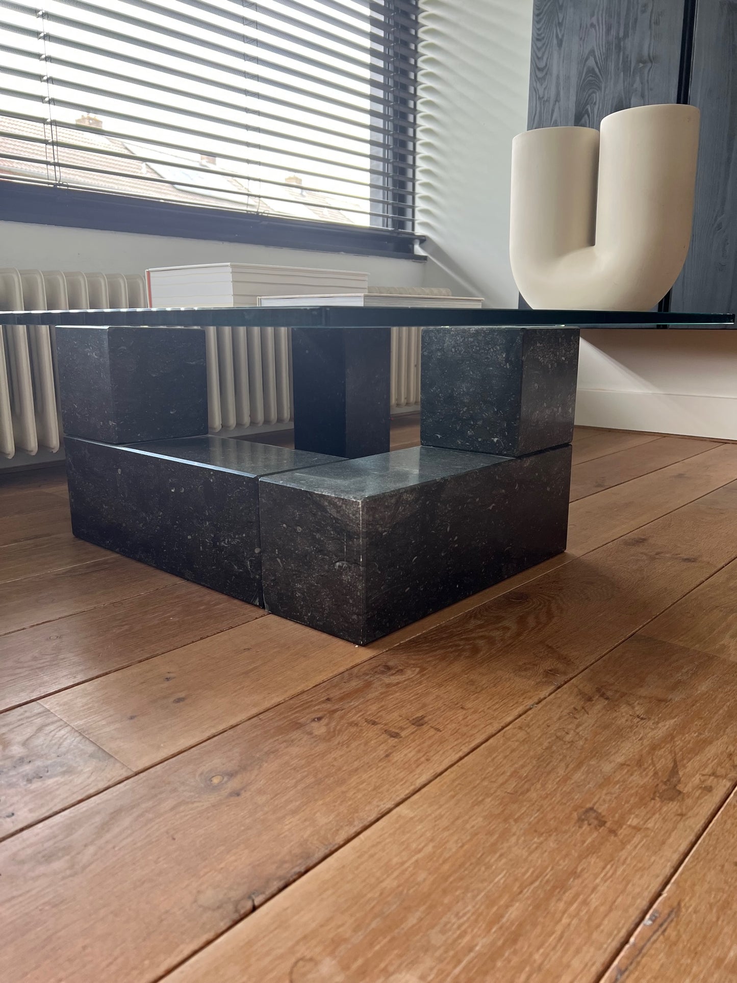 Heavy glass and stone table 80's