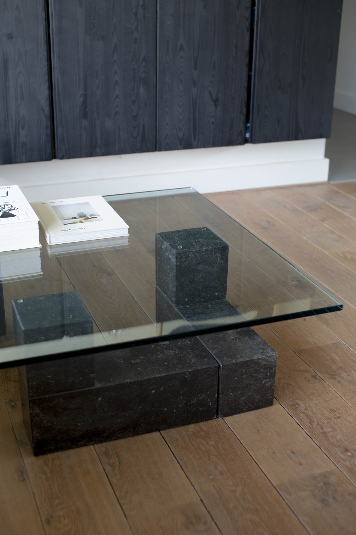 Heavy glass and stone table 80's