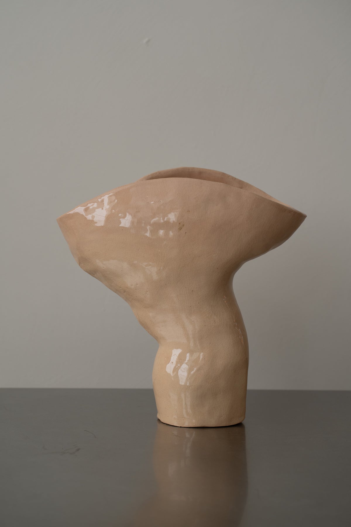 Vintage wabi-sabi asymmetrical studio ceramic sculpture vase