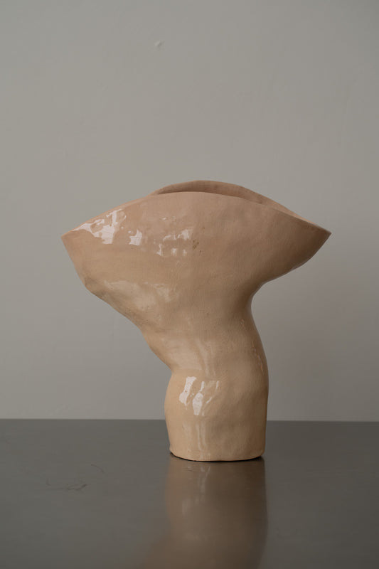 Vintage wabi-sabi asymmetrical studio ceramic sculpture vase
