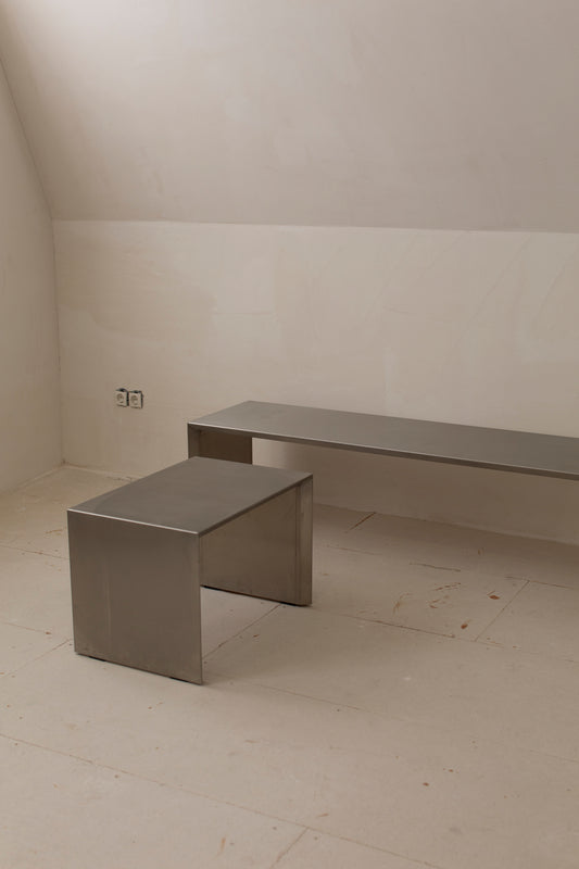Set of 2 stainless steel benches / (side) tables