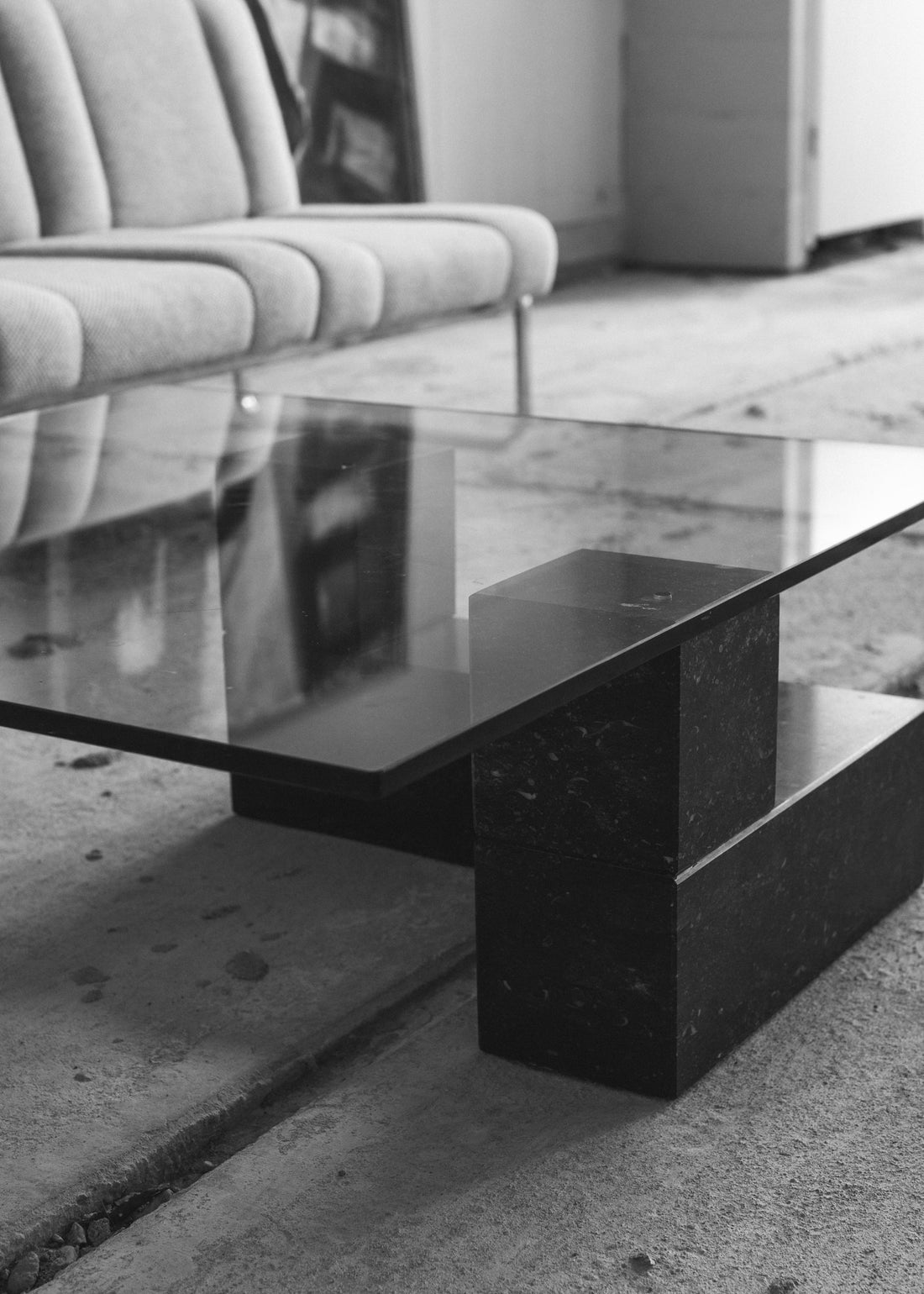 Glass and stone table 80's CURATED