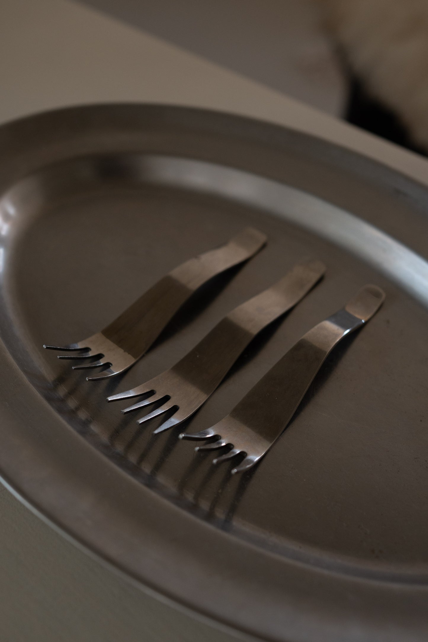 Vintage Postmodern Wavy Stainless Steel Pastry Forks (Set of 3)