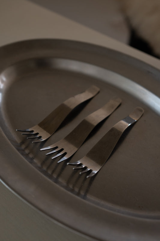 Vintage Postmodern Wavy Stainless Steel Pastry Forks (Set of 3)