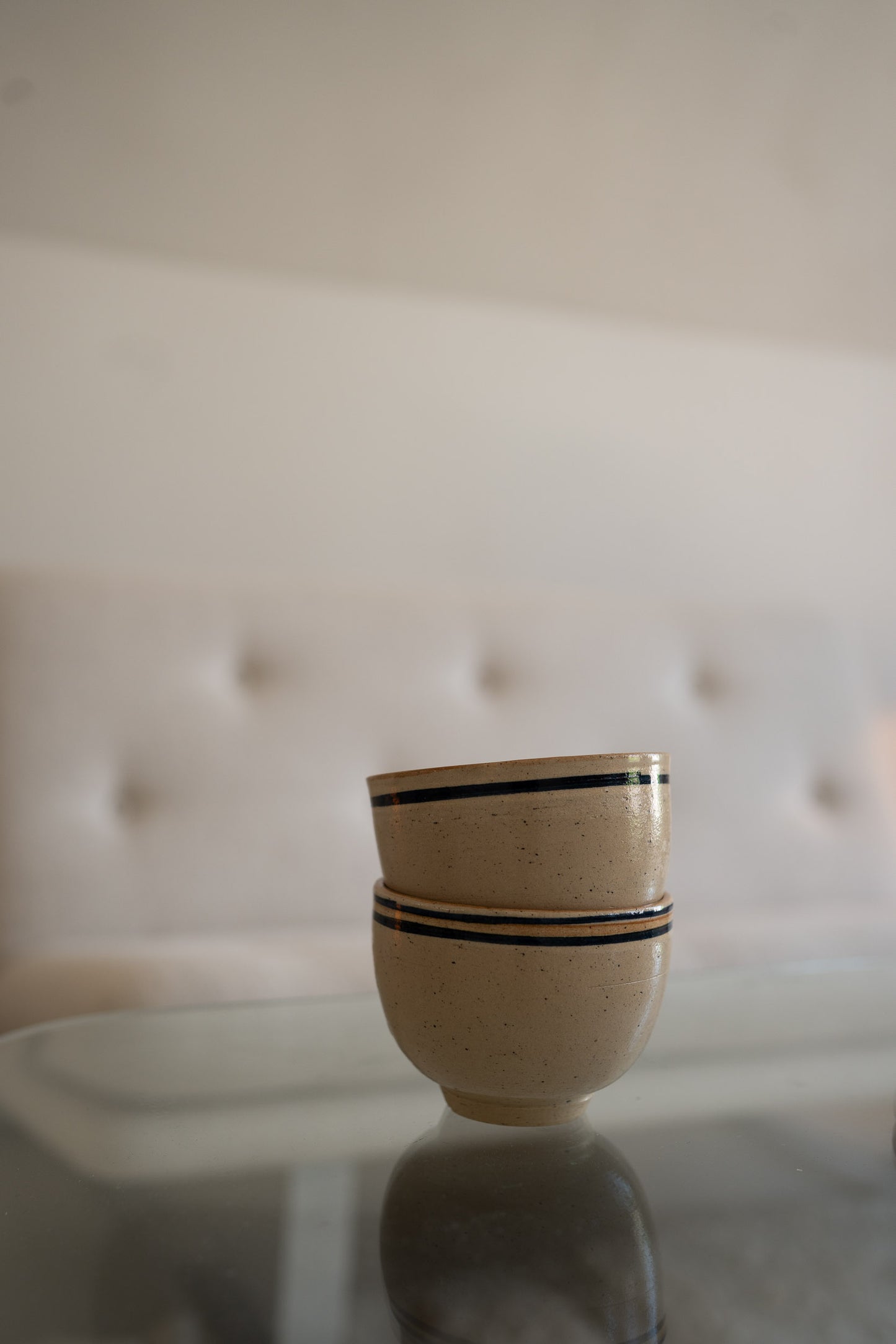 Set of 2 studio pottery coffee cups by Janny van Losser