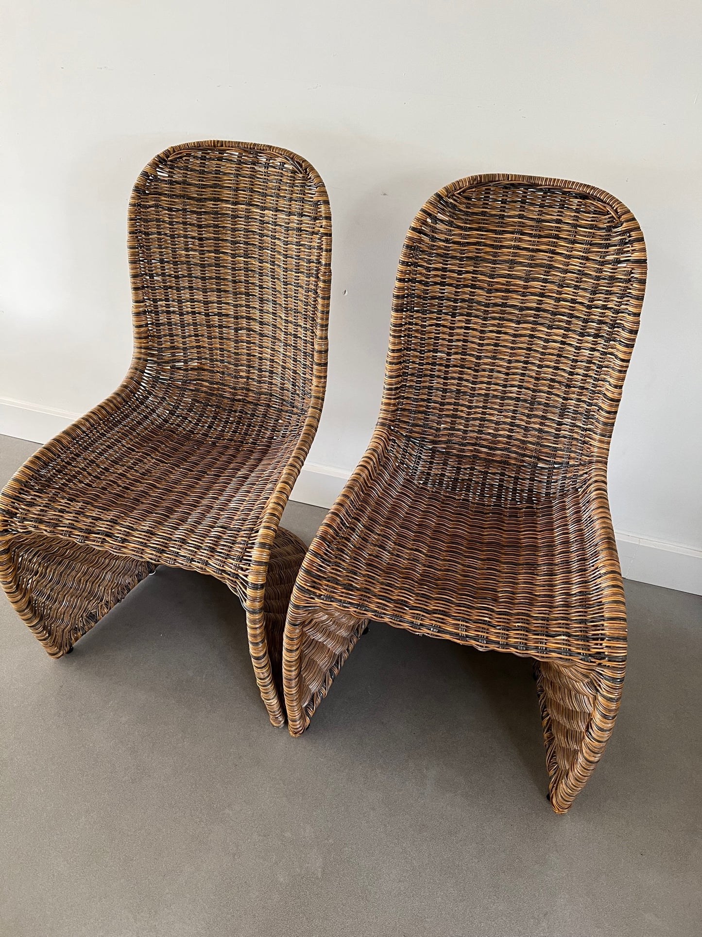 Rattan / wicker Verner Panton style dining chairs