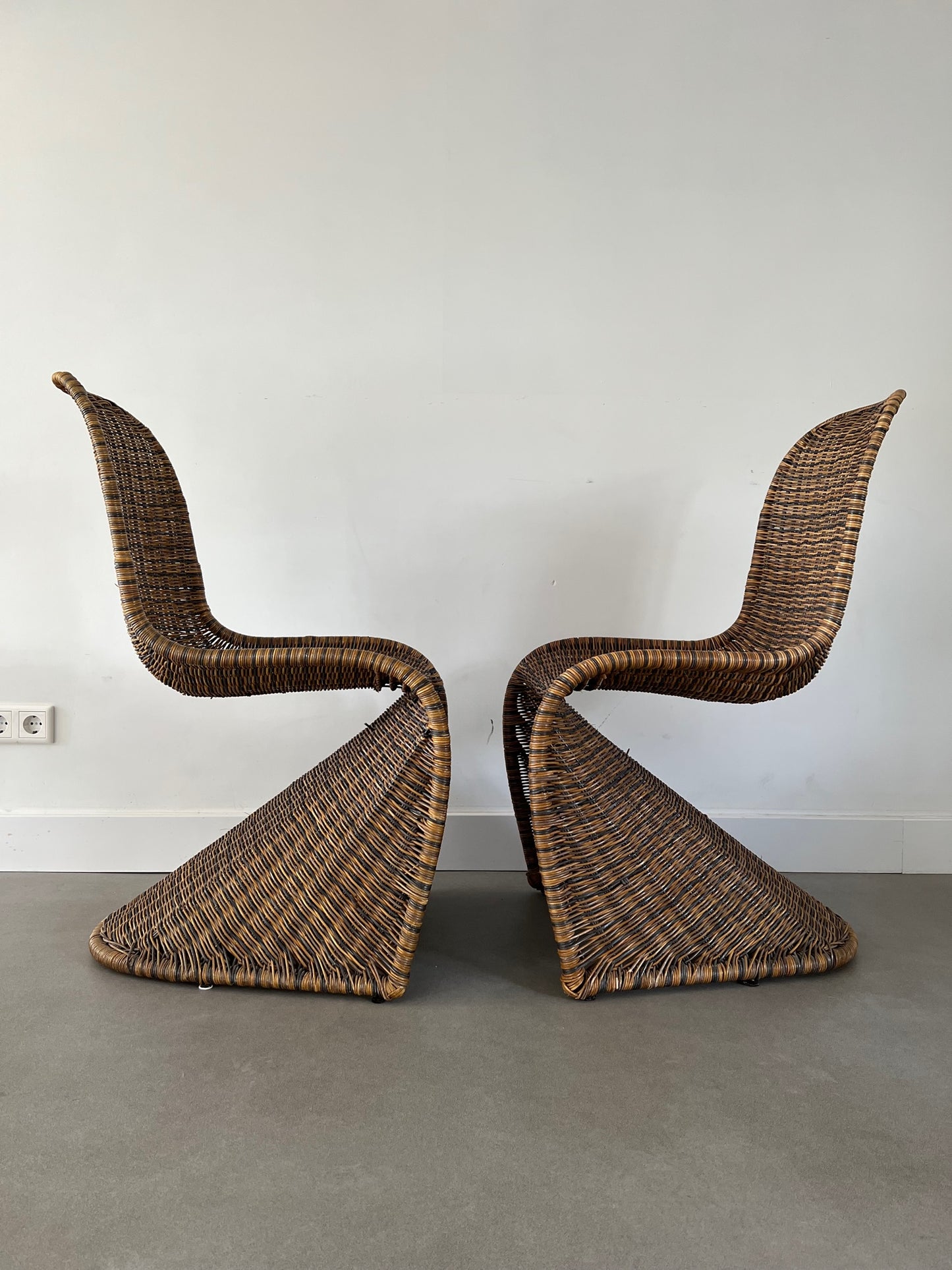 Rattan / wicker Verner Panton style dining chairs