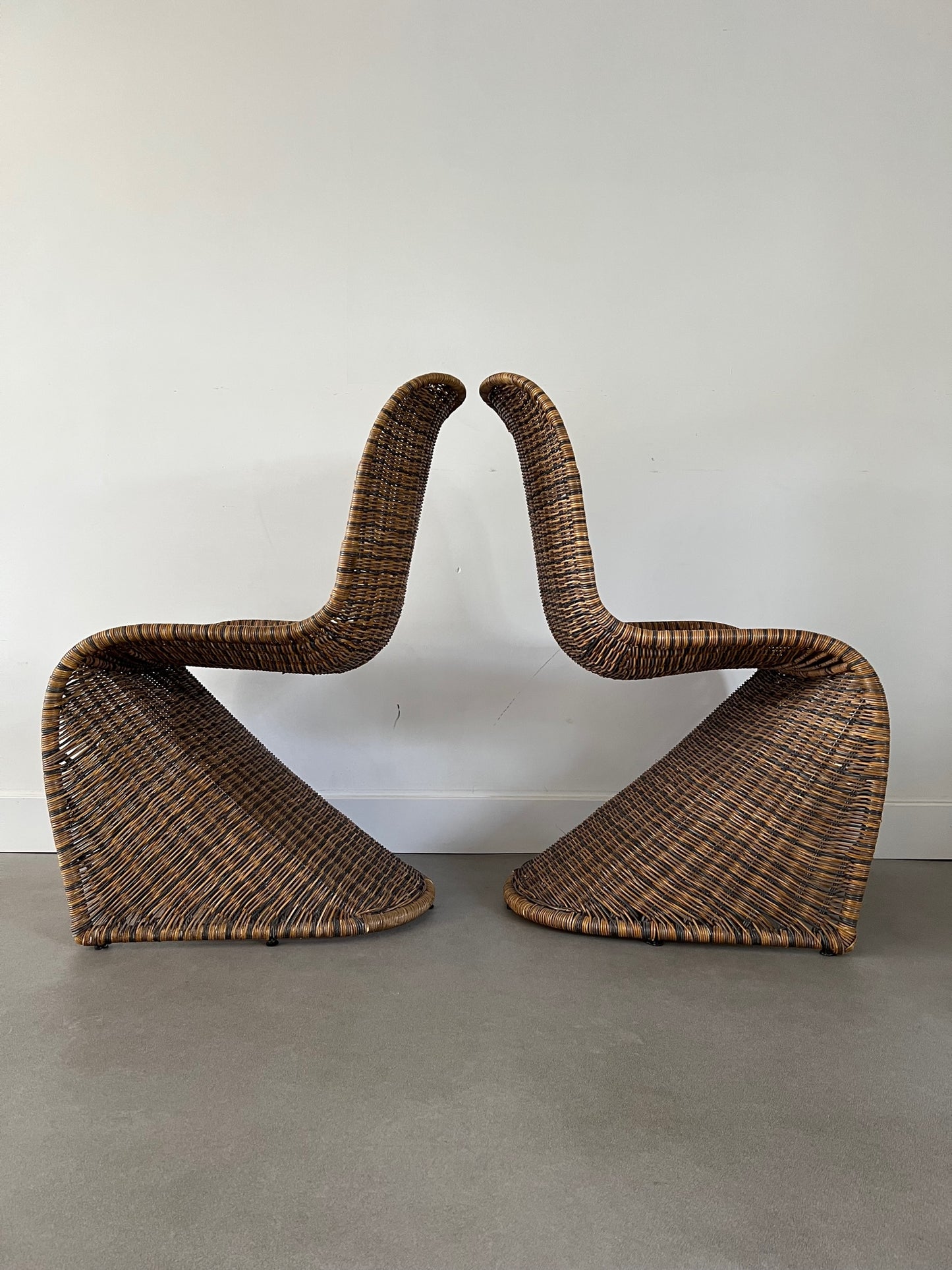 Rattan / wicker Verner Panton style dining chairs