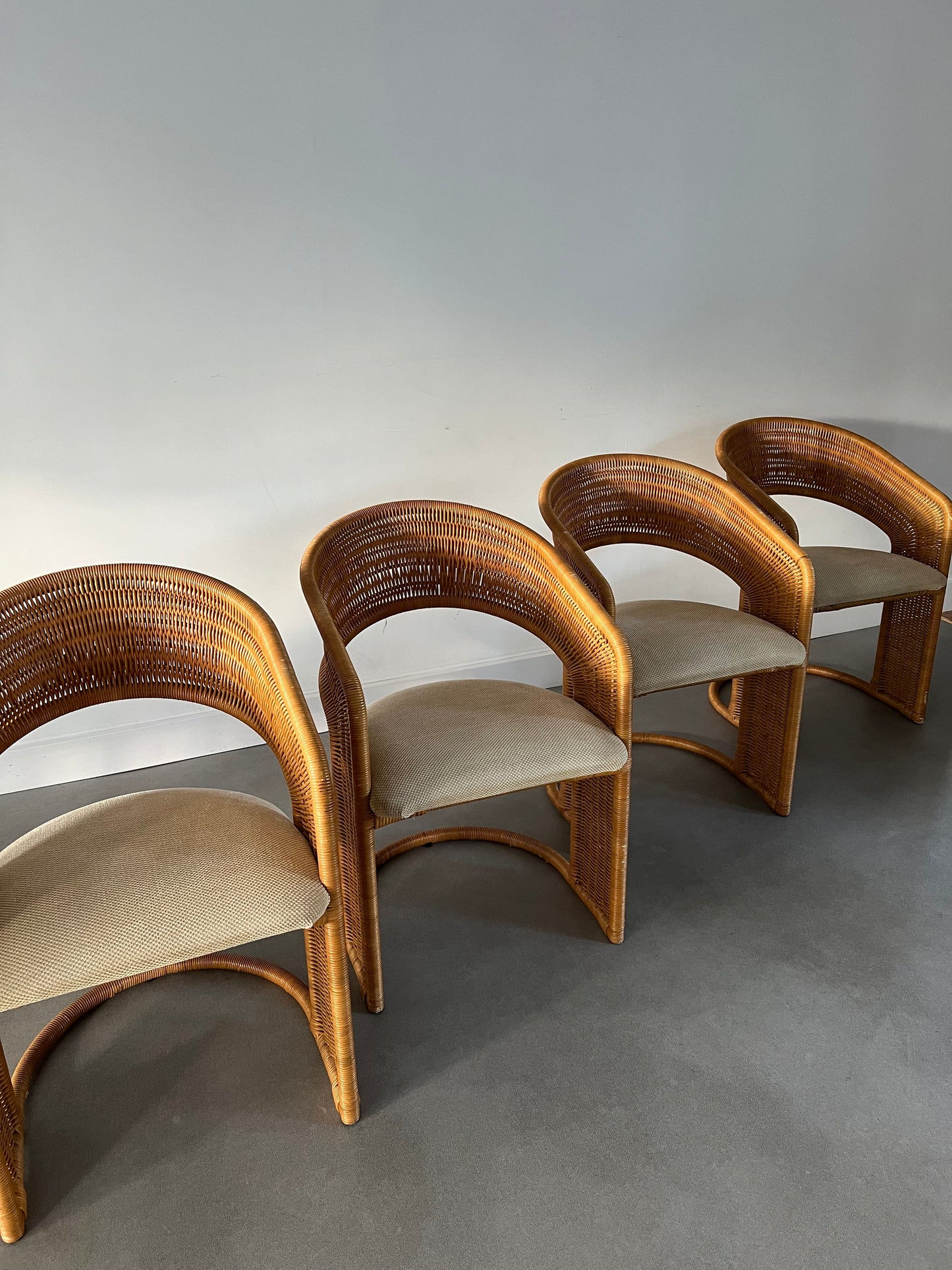 Set of 4 rattan/wicker chairs by Luit van der Helm 80's