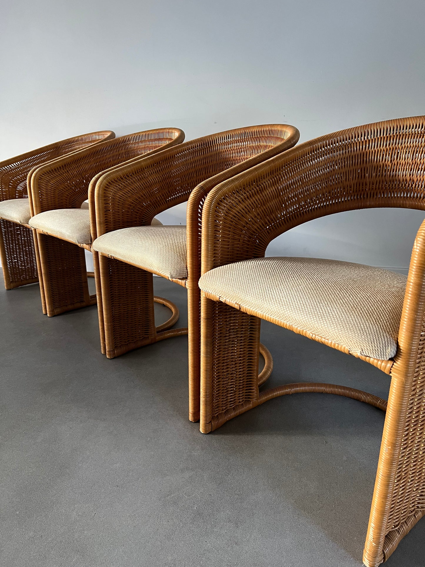 Set of 4 rattan/wicker chairs by Luit van der Helm 80's