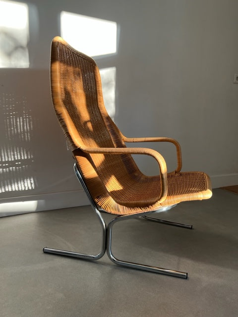 vintage rattan lounge chair by Dirk van Sliedrecht 60's